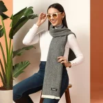 Black Herringbone Winter Scarf Women's Cashmere - Image 3