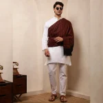 Black & Maroon Striped Kullu Wool Shawl - Image 7
