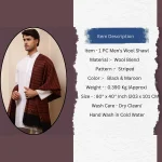 Black & Maroon Striped Kullu Wool Shawl - Image 11