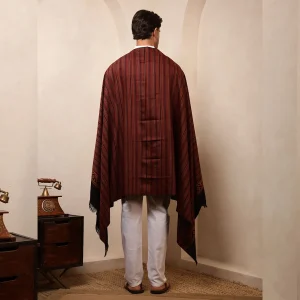 Black & Maroon Striped Kullu Wool Shawl - Image 10