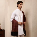 Black & Maroon Striped Kullu Wool Shawl - Image 4