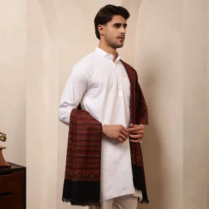 Black & Maroon Striped Kullu Wool Shawl - Image 4