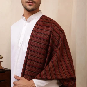 Black & Maroon Striped Kullu Wool Shawl - Image 9