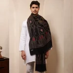 Black Mughal Design Wear Pashmina Men's Shawl - Image 2