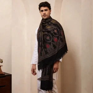 Black Mughal Design Wear Pashmina Men's Shawl - Image 3