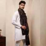 Black Mughal Design Wear Pashmina Men's Shawl - Image 4