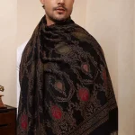 Black Mughal Design Wear Pashmina Men's Shawl - Image 8