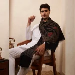 Black Mughal Design Wear Pashmina Men's Shawl - Image 7