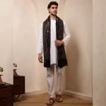 Black Mughal Design Wear Pashmina Men's Shawl - Image 6