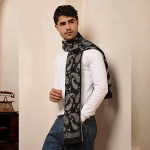 Black Paisley Men's Wool Muffler / Scarf - Image 3