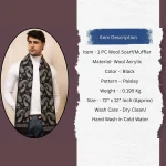 Black Paisley Men's Wool Muffler / Scarf - Image 9