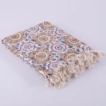 Block Print Blue Throw Hand Loomed Wrap Sofa Floral Blanket - Image 2