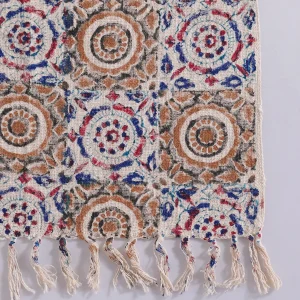 Block Print Blue Throw Hand Loomed Wrap Sofa Floral Blanket - Image 4