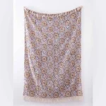 Block Print Blue Throw Hand Loomed Wrap Sofa Floral Blanket - Image 6