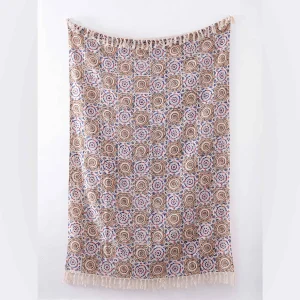 Block Print Blue Throw Hand Loomed Wrap Sofa Floral Blanket - Image 6