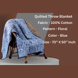 Blue Floral Print Soft Cotton Twin Size Blanket - Image 3