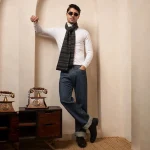 Blue Striped Muffler Men's Reversible Wool Scarf - Image 4