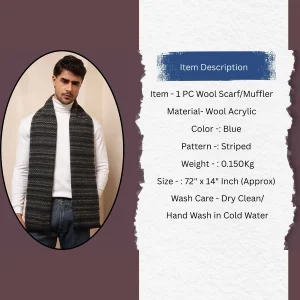 Blue Striped Muffler Men's Reversible Wool Scarf - Image 9