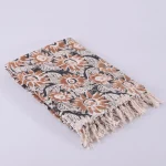 Bohemian Hand Block Printed Cotton Twin Soft Throw Black Floral - Image 2