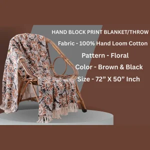Bohemian Hand Block Printed Cotton Twin Soft Throw Black Floral - Image 3