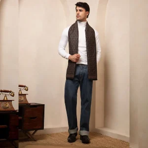 Brown Damask Wool Scarf Winter Men's Muffler - Image 7