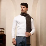 Brown Damask Wool Scarf Winter Men's Muffler - Image 3