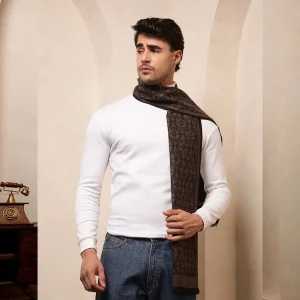 Brown Damask Wool Scarf Winter Men's Muffler - Image 3