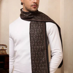 Brown Damask Wool Scarf Winter Men's Muffler - Image 5