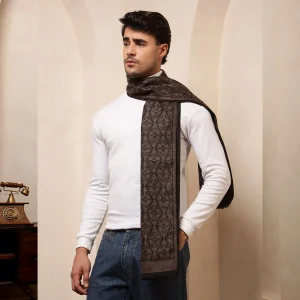 Brown Damask Wool Scarf Winter Men's Muffler - Image 4