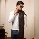 Brown Damask Wool Scarf Winter Men's Muffler - Image 2