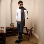 Brown Damask Wool Scarf Winter Men's Muffler - Image 6