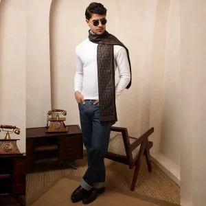 Brown Damask Wool Scarf Winter Men's Muffler - Image 6