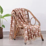 Brown Hand Block Bagru Printed Floral Throw