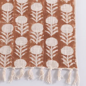 Brown Hand Block Bagru Printed Floral Throw - Image 4