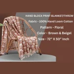 Brown Hand Block Bagru Printed Floral Throw - Image 3