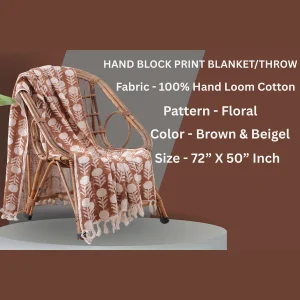 Brown Hand Block Bagru Printed Floral Throw - Image 3
