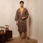 Brown Smoky Diamond Print Cotton Men's Bath Robe / Kimono - Image 3