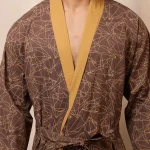 Brown Smoky Diamond Print Cotton Men's Bath Robe / Kimono - Image 6
