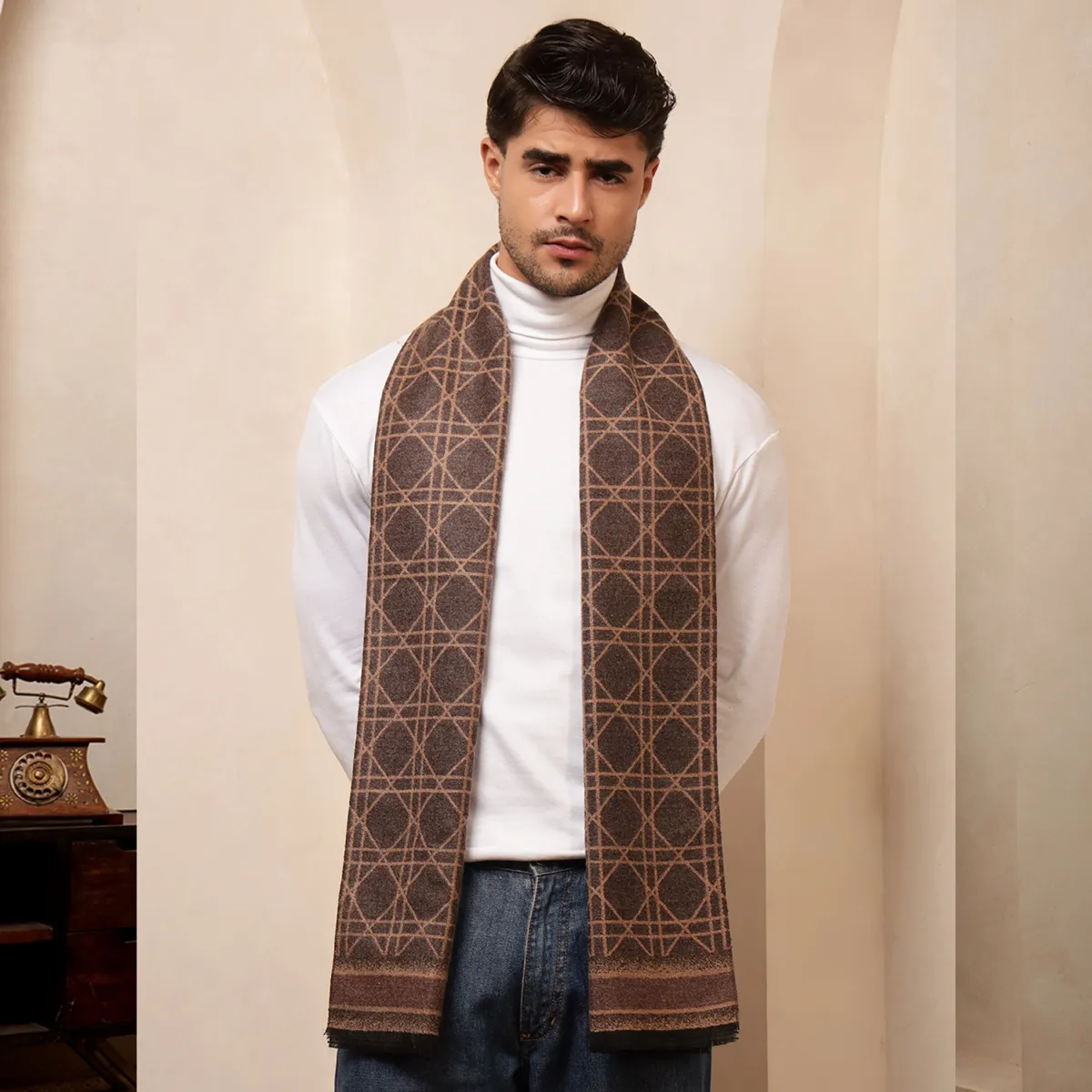 brown-tartan-pattern-style-cashmiri-scarf WM-188 (1)