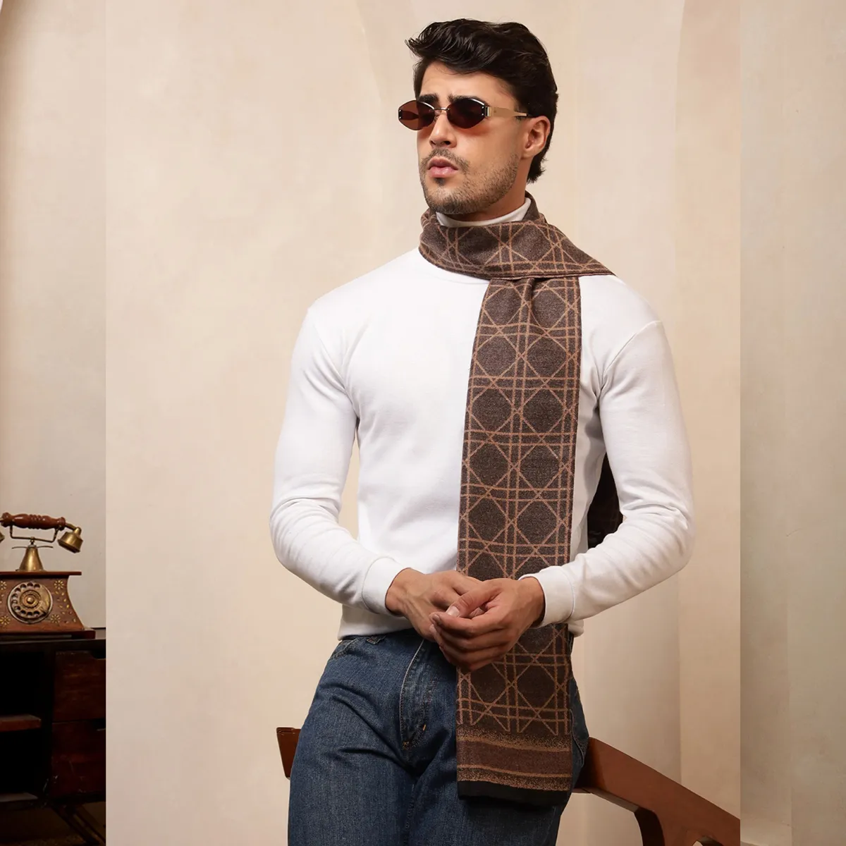 brown-tartan-pattern-style-cashmiri-scarf WM-188 (3)