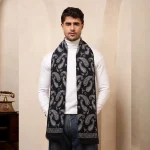 Cashmere Men Winter Warm Soft Wool Scarf Navy Blue Paisley Muffler