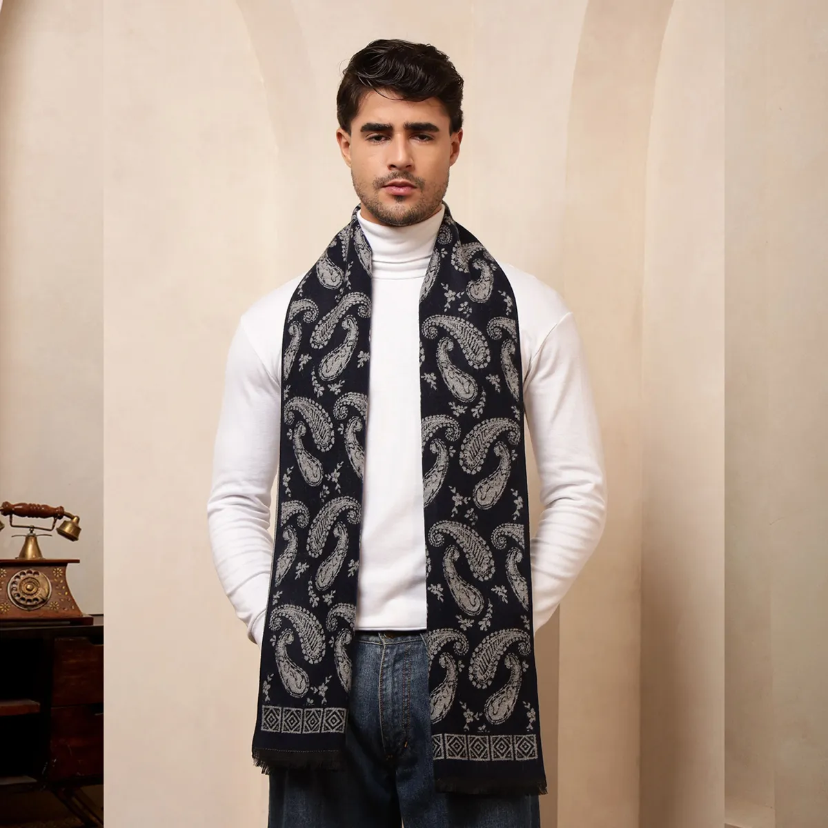 cashmere-men-winter-warm-soft-wool-scarf-navy-blue-paisley-muffler WM-187 (1)