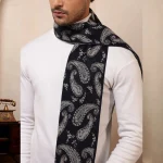 Cashmere Men Winter Warm Soft Wool Scarf Navy Blue Paisley Muffler - Image 7