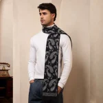 Cashmere Men Winter Warm Soft Wool Scarf Navy Blue Paisley Muffler - Image 4