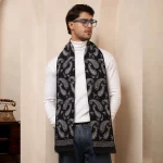Cashmere Men Winter Warm Soft Wool Scarf Navy Blue Paisley Muffler - Image 2