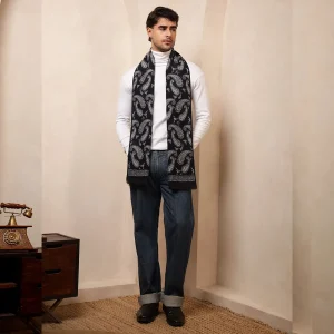 Cashmere Men Winter Warm Soft Wool Scarf Navy Blue Paisley Muffler - Image 6