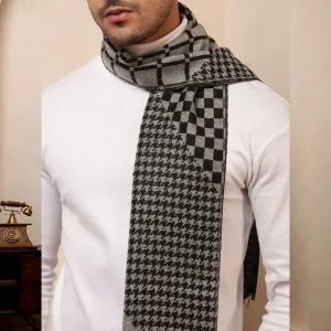 Cashmere Reversible Men's Scarf Black Checked Muffler - Image 6