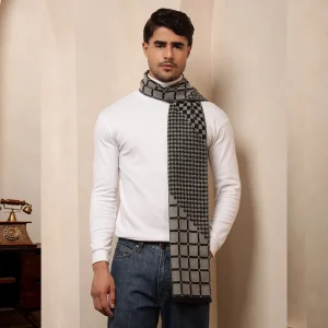 Cashmere Reversible Men's Scarf Black Checked Muffler - Image 3
