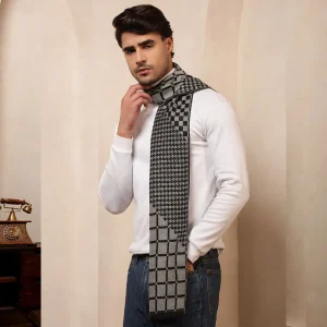 Cashmere Reversible Men's Scarf Black Checked Muffler - Image 4
