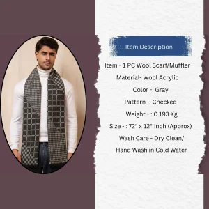 Cashmere Reversible Men's Scarf Black Checked Muffler - Image 8